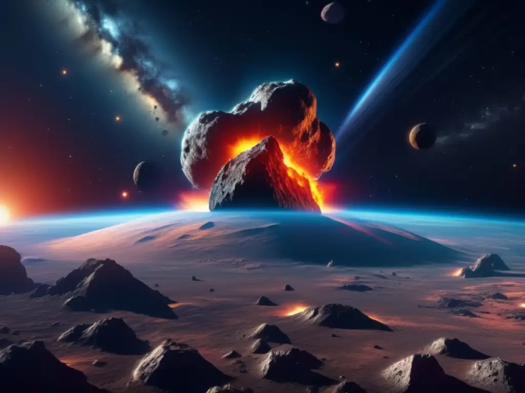 Asteroide gigante acercándose a la Tierra Asteroides en curso de colisión: Intensa imagen 8k detallando asteroides enormes acercándose a la Tierra