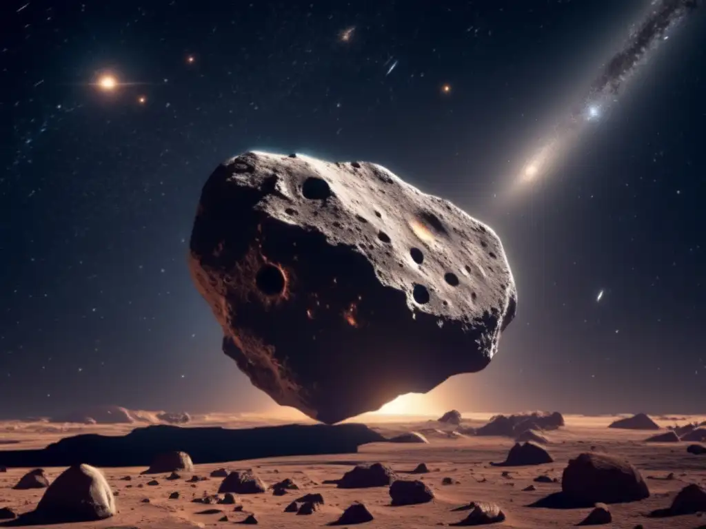 Asteroide en el espacio: belleza y misterio Asteroides: Diferencias con cometas - Detalles de un asteroide flotando en el espacio, con superficie rocosa y bordes irregulares