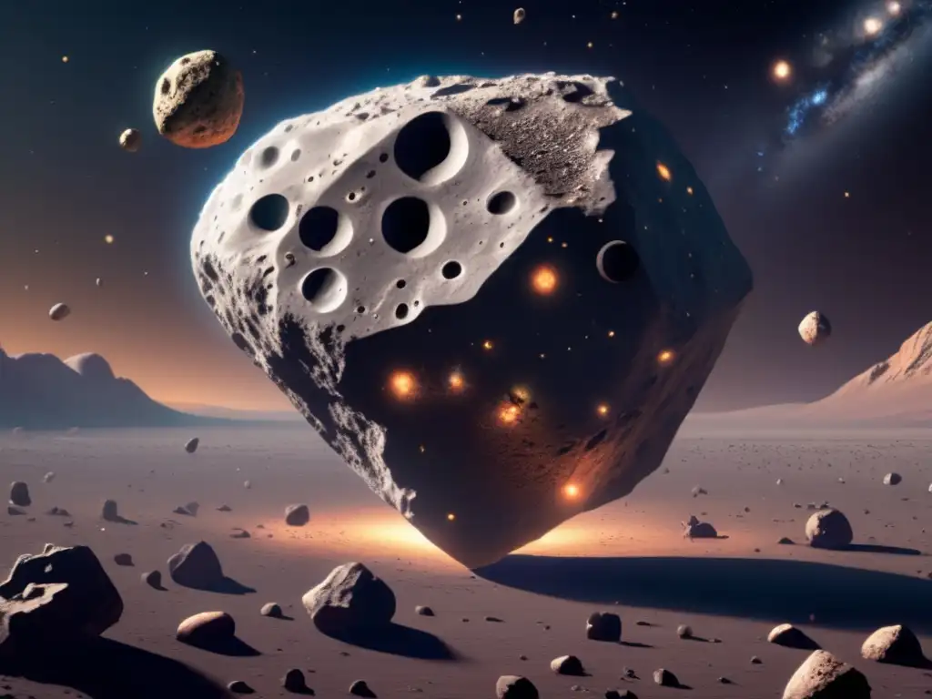 Asteroide gigante rodeado de pequeños asteroides Asteroides en el espacio: Búsqueda de vida extraterrestre en asteroides