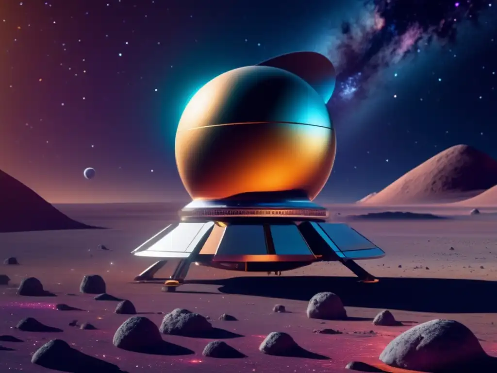 Sonda espacial futurista en el cosmos Captura asteroides futura seguridad: sonda espacial ARM, cosmos estrellado, asteroides, tecnología avanzada, tierra frágil y exploración cósmica