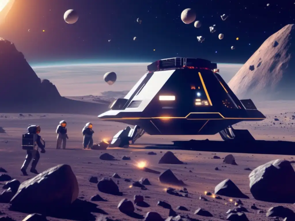Operación de minería de asteroides futurista con drones