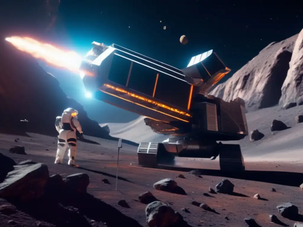 Automatización en explotación asteroides: Futuro de minería espacial con avanzado brazo robótico y asombrosa belleza cósmica