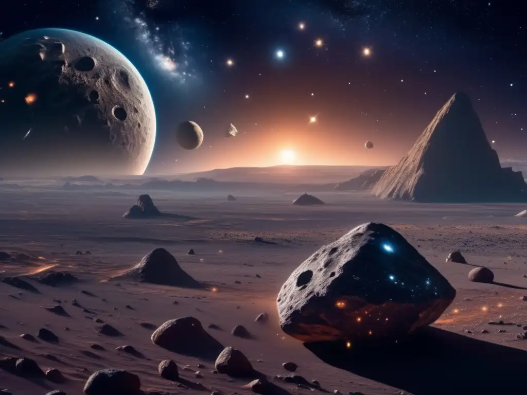 Exploración espacial: Asteroides y galaxias Exploración y explotación de asteroides: Hermosa imagen 8k muestra el espacio infinito con estrellas, galaxias y un asteroide majestuoso