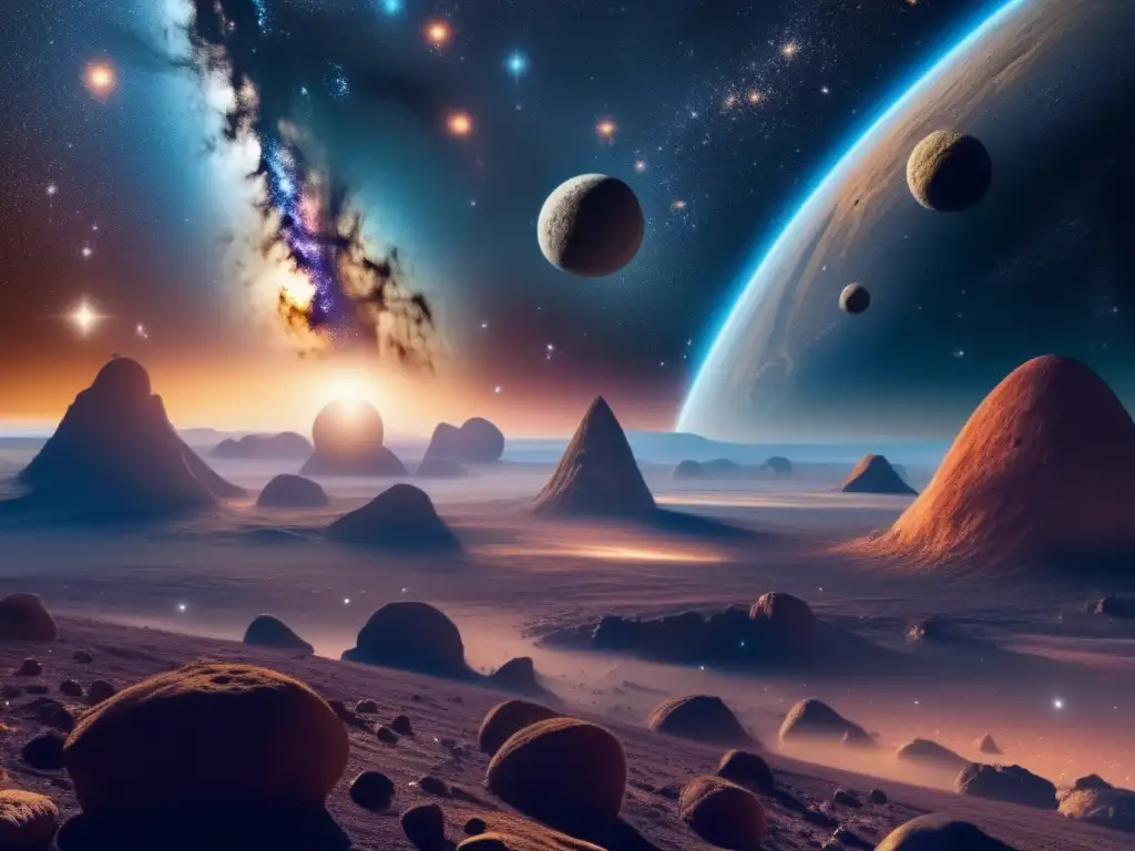 Paisaje celestial con asteroides híbridos Asteroides híbridos: enigma y apariencia celestial