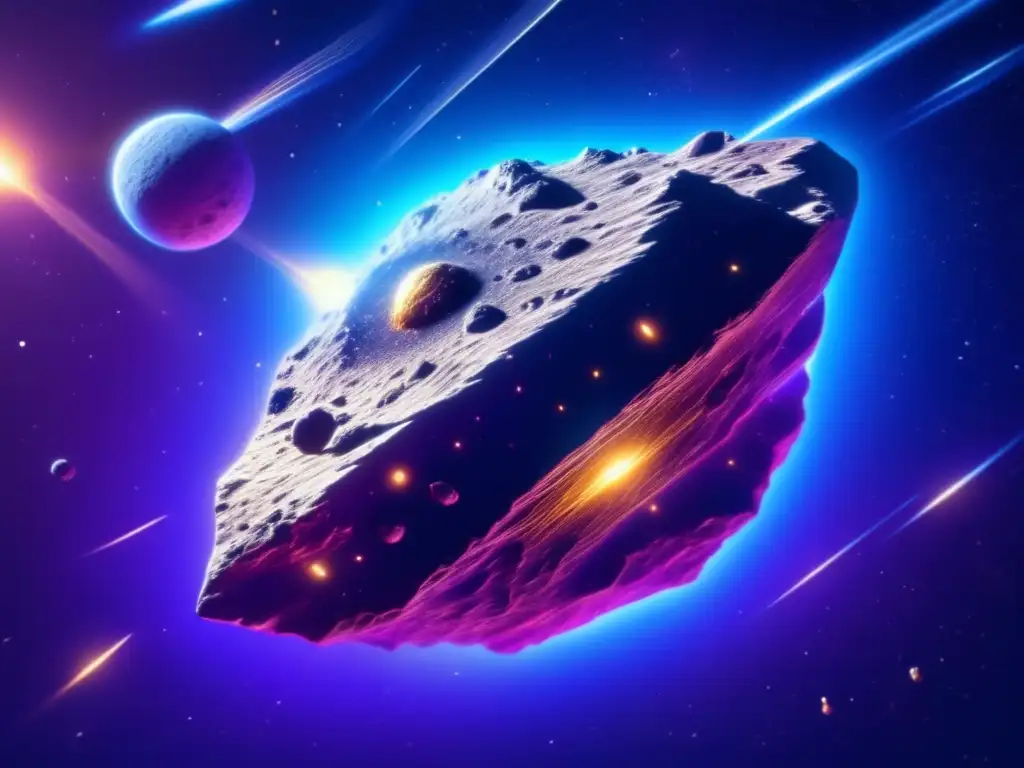 Asteroide híbrido: belleza y misterio Asteroides híbridos: enigma y apariencia celeste con texturas rocosas y metálicas, formas intrincadas y colores vibrantes