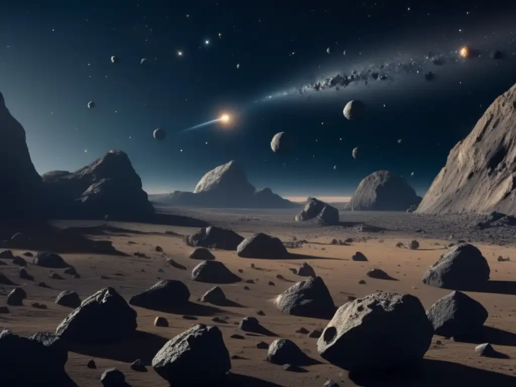 Campo de asteroides en el espacio Explorando asteroides: historia, impacto, recursos y universo