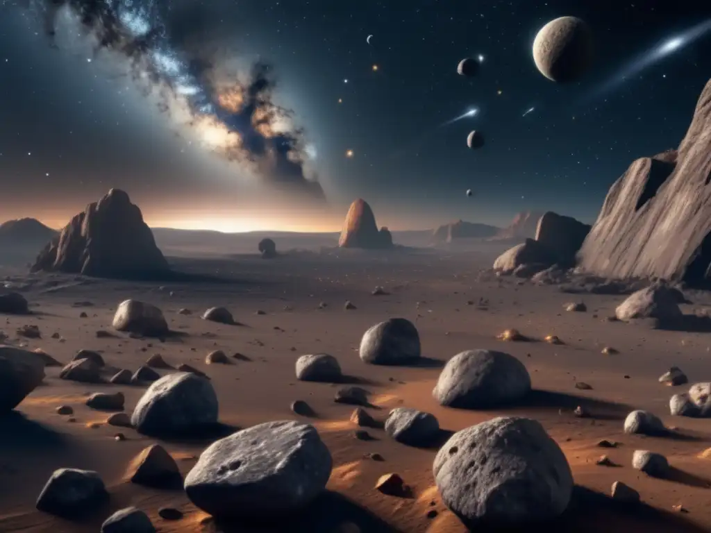 Impresionante imagen 8k de asteroides y estrellas Explorando asteroides: historia, impacto, recursos y universo