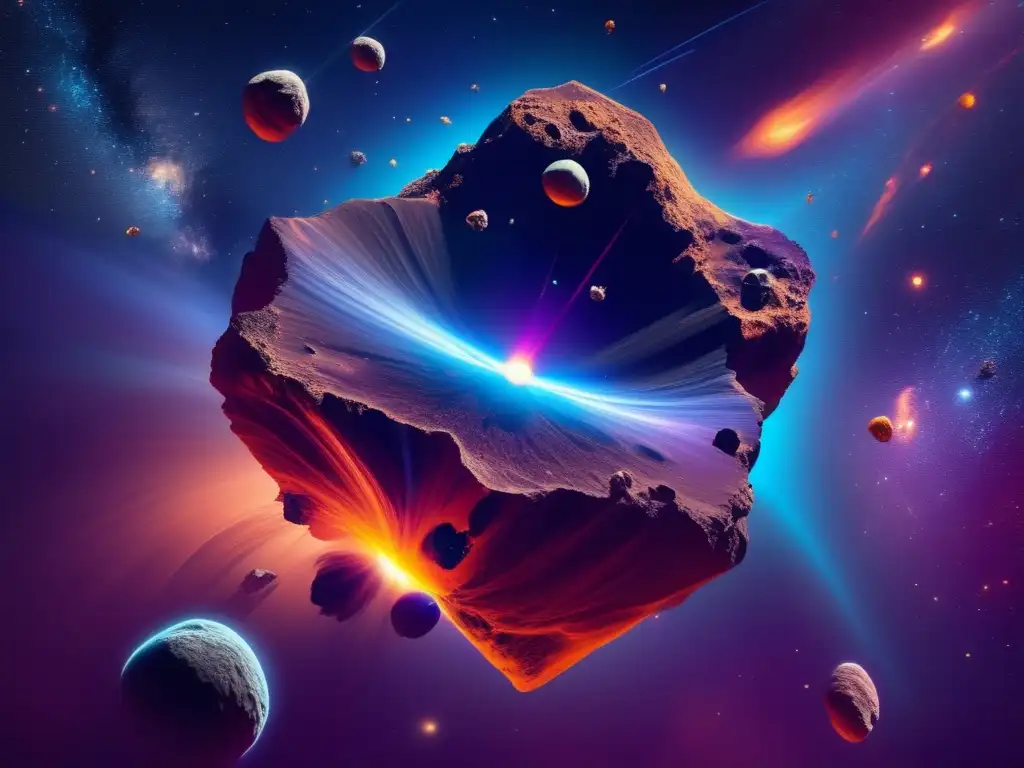 Evolución de asteroides en el cosmos Formación y evolución de asteroides en una imagen de 8k detallada, capturando la belleza cósmica y el caos de colisiones astrales