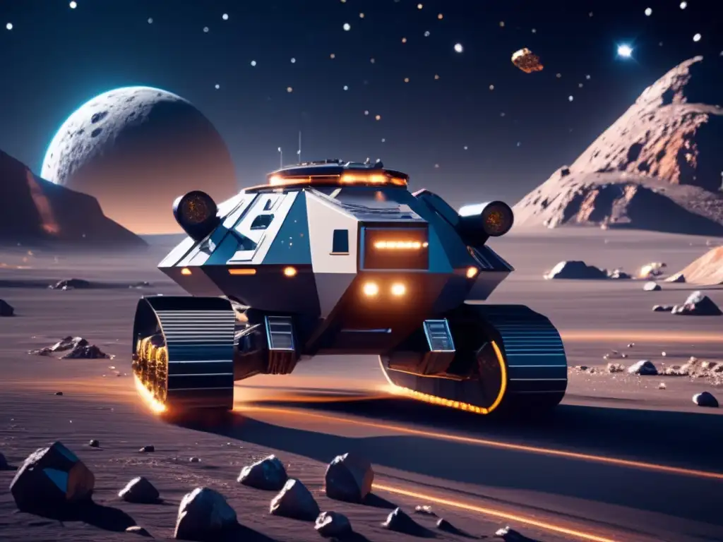 Futuro de la minería espacial Exploración y explotación de asteroides en una imagen futurista de minería espacial en un asteroide rico en minerales