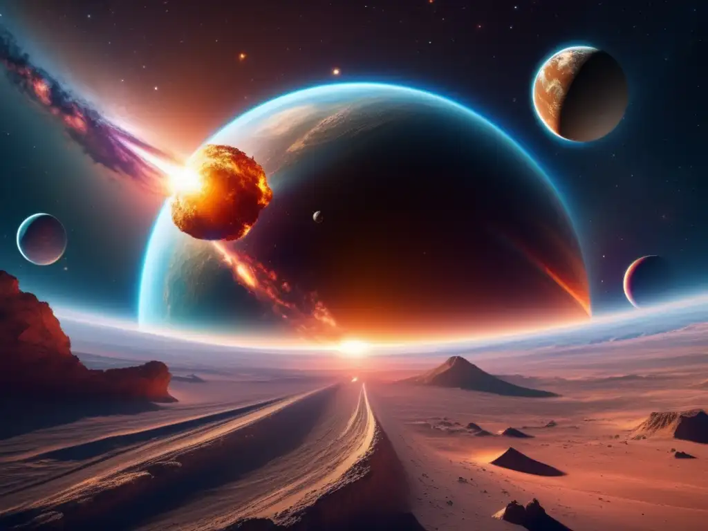 Exploración y explotación de asteroides: Impacto colosal de cometa en la Tierra, mostrando belleza, devastación y fragilidad