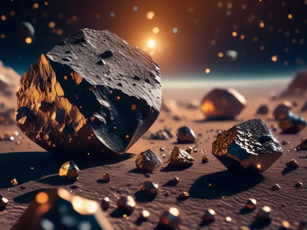 Asteroidas metálicos en el espacio Exploración y explotación de asteroides: Impresionante imagen 8k ultradetallada muestra espacio con asteroides flotando en primer plano