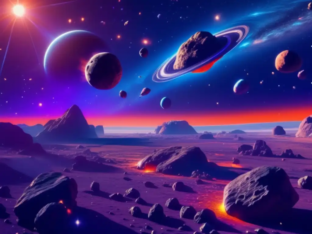 Asteroides brillantes en el espacio Exploración ética de asteroides en un increíble paisaje espacial