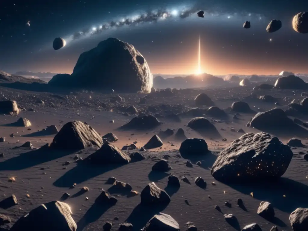 Asombroso campo de asteroides Formación y evolución de asteroides en un increíble 8k ultradetallada imagen