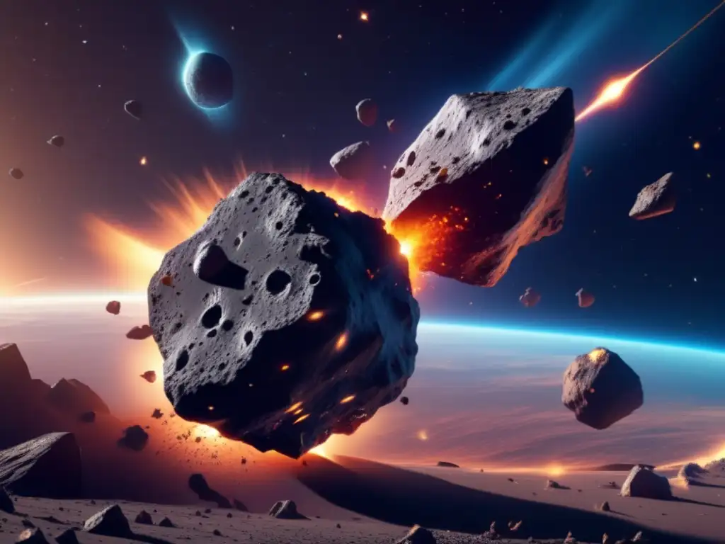 Colisión de asteroides en el espacio Simulación colisión asteroides irregulares: Destrucción y caos en el espacio