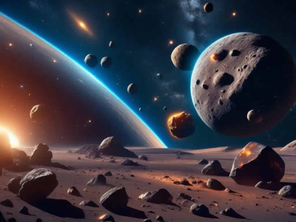 Asteroides irregulares flotando en el espacio Asteroides irregulares en el espacio: escena cautivadora en 8K muestra cluster flotante en cosmos