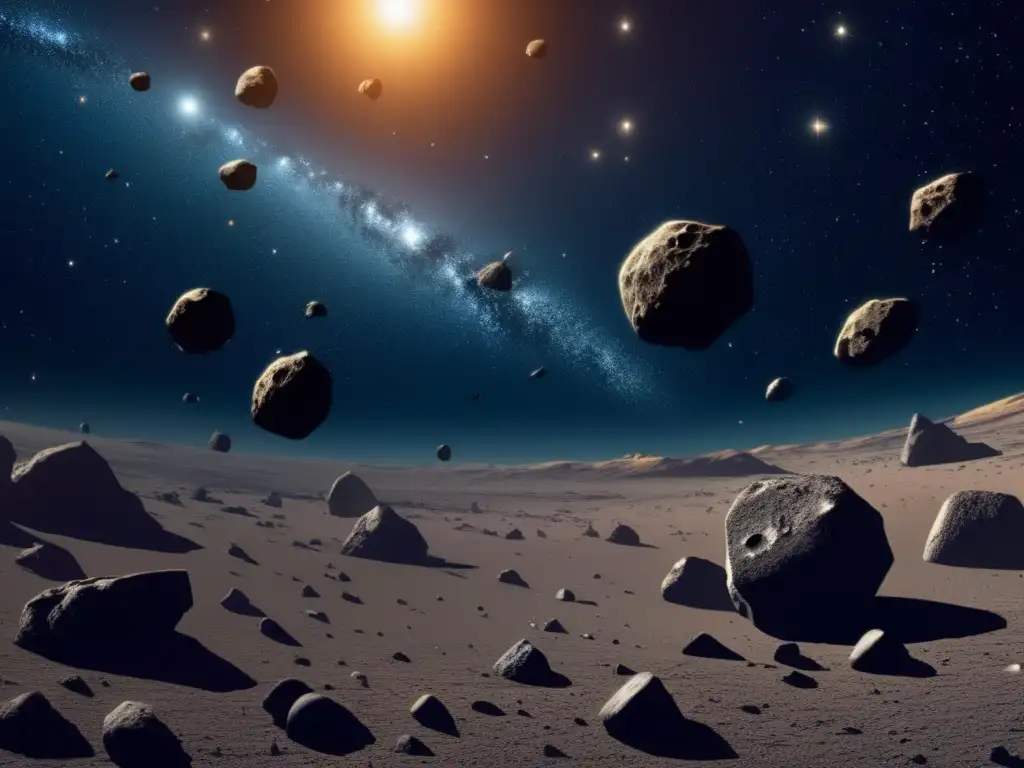 Asteroides irregulares flotando en el espacio Asteroides irregulares en el espacio: Imagen impactante de un cúmulo de asteroides flotando en el cosmos