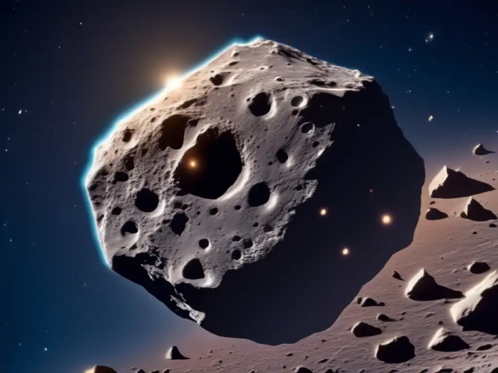 Asteroide oscuro con superficie rugosa en el espacio Asteroides irregulares: vida extraterrestre intrigante