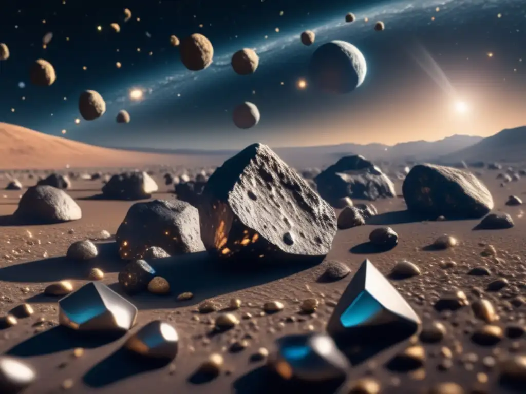 Asteroides metálicos en el sistema solar: un hipnótico 8k muestra una escena deslumbrante de un vasto cinturón de asteroides