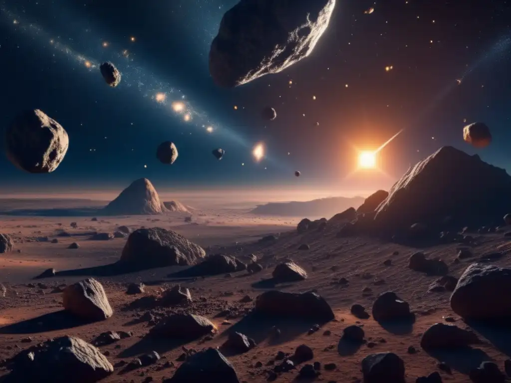 Fascinante campo de asteroides en el espacio Asteroides en minería espacial, recursos celestiales