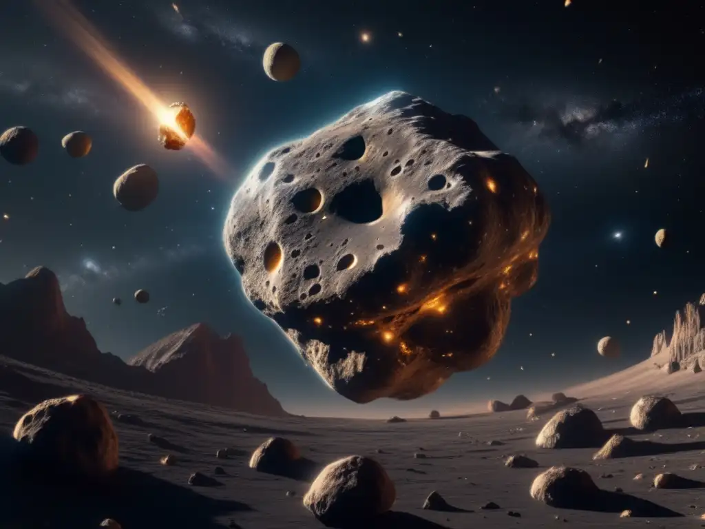 Asombroso asteroide espacial rodeado de otros asteroides Asteroides: normativas minería, maravilla espacial