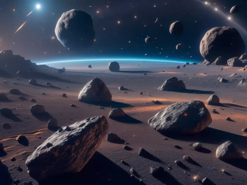 Asteroides fascinantes en el espacio Explotación de asteroides: un paisaje cósmico con asteroides, derechos y belleza enigmática