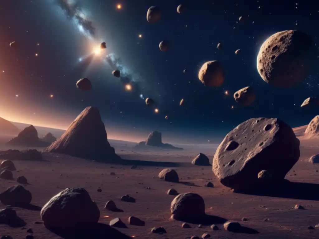 Espacio infinito: asteroides, nebulosa y nave minera Exploración y explotación de asteroides en un paisaje espacial con nebulosa y nave minera