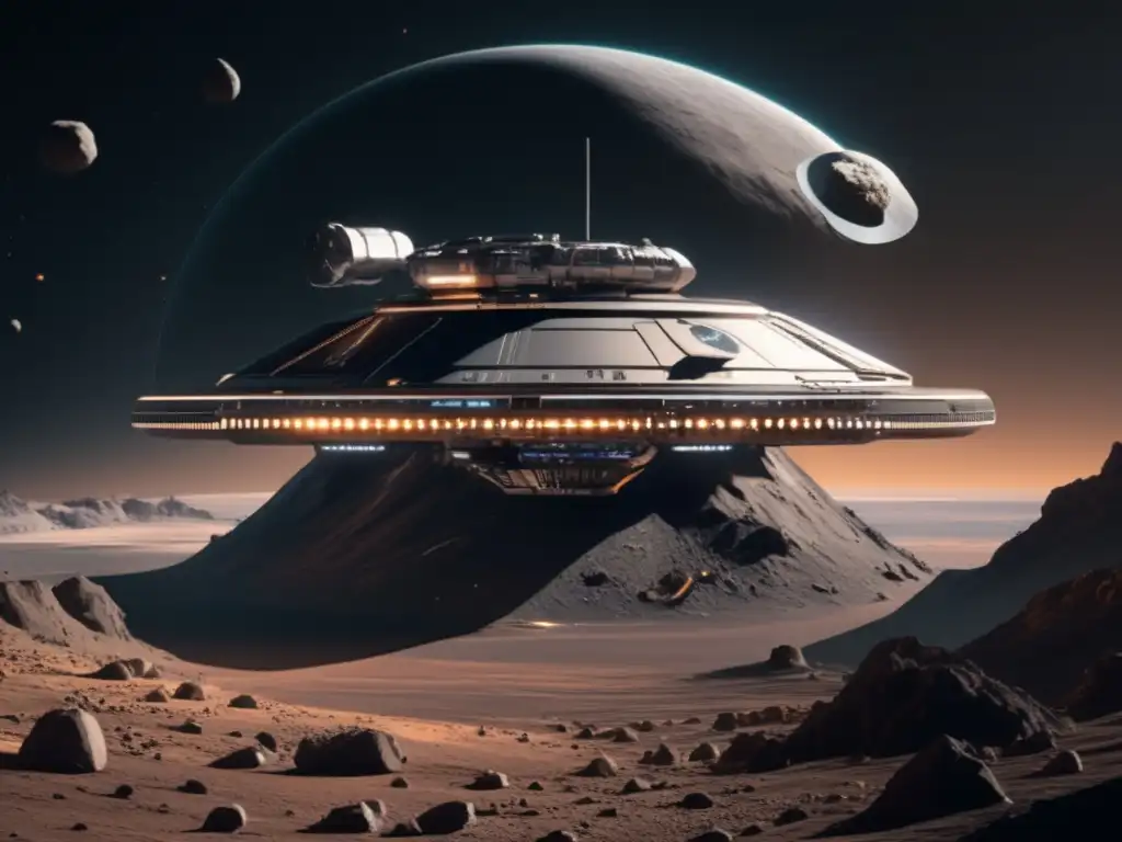 Futurista estación espacial en asteroide Hábitats en asteroides para prevención de catástrofes: estación espacial futurista en un asteroide con energía solar