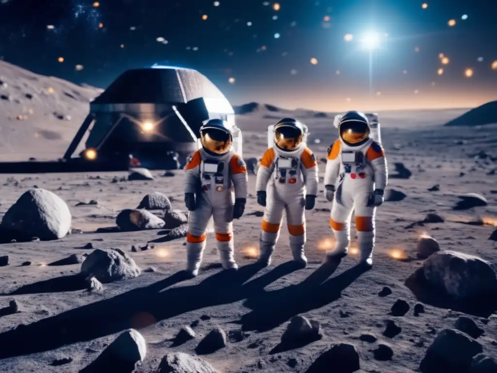 Sobreexplotación de asteroides: prevención y tratados en fascinante imagen del espacio con astronautas y maquinaria minera