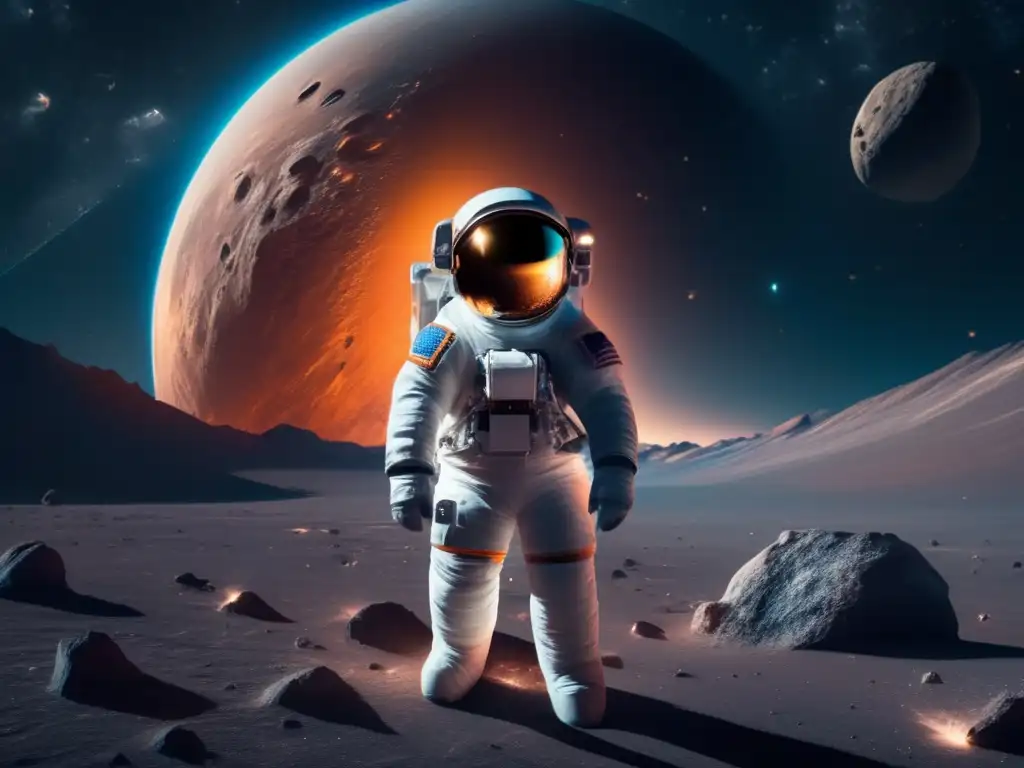 Astronauta flotando en paisaje cósmico estelar Exploración asteroides: psique colectiva, astronauta flotando en el espacio estelar