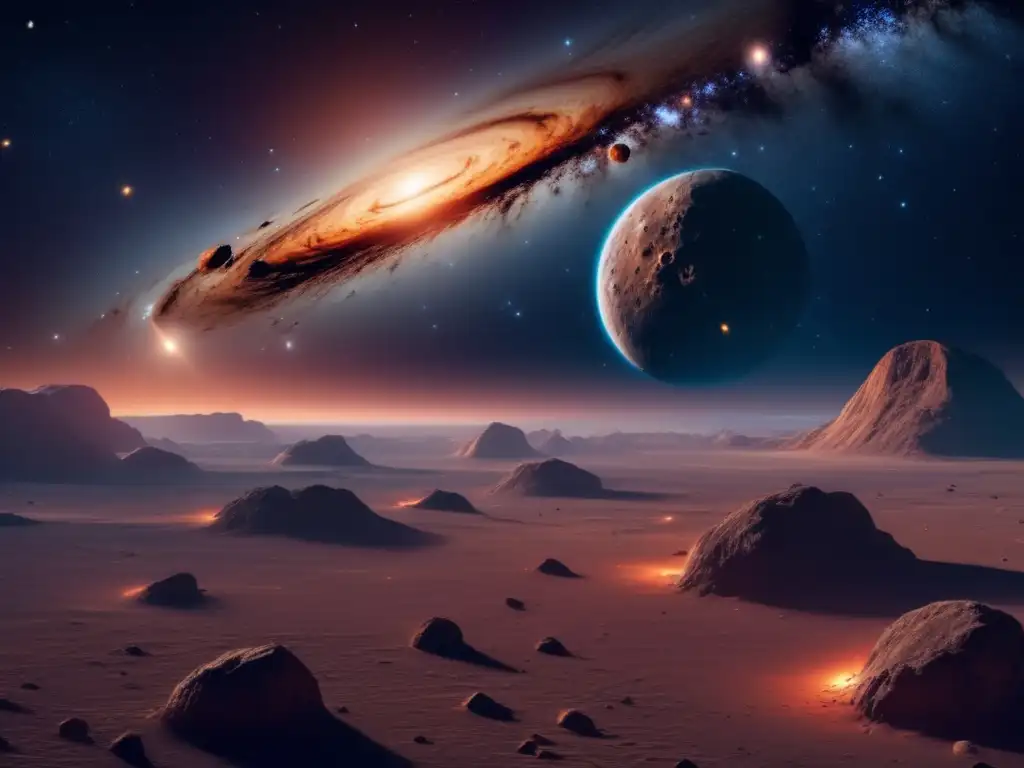 Exploración asombrosa de asteroides Exploración asteroides: psique colectiva - Imagen 8k detallada muestra vasto espacio estelar, asteroides y científicos