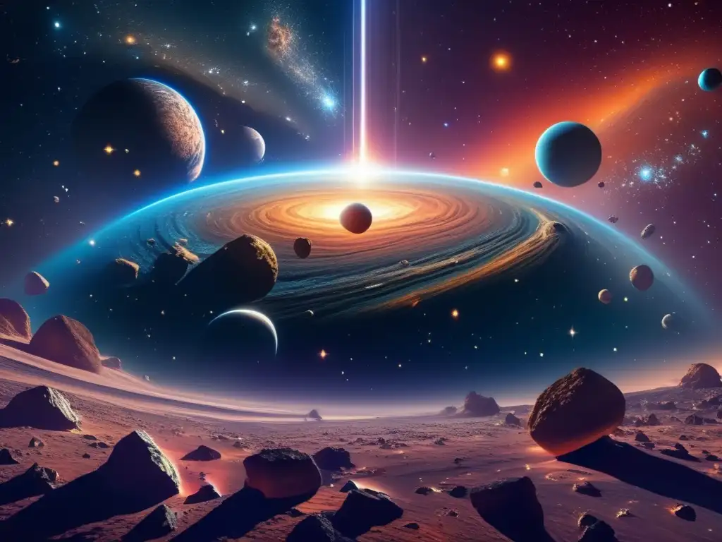 Impresionante escena cósmica con asteroides coloridos Asteroides S: Silicatos espaciales y su importancia