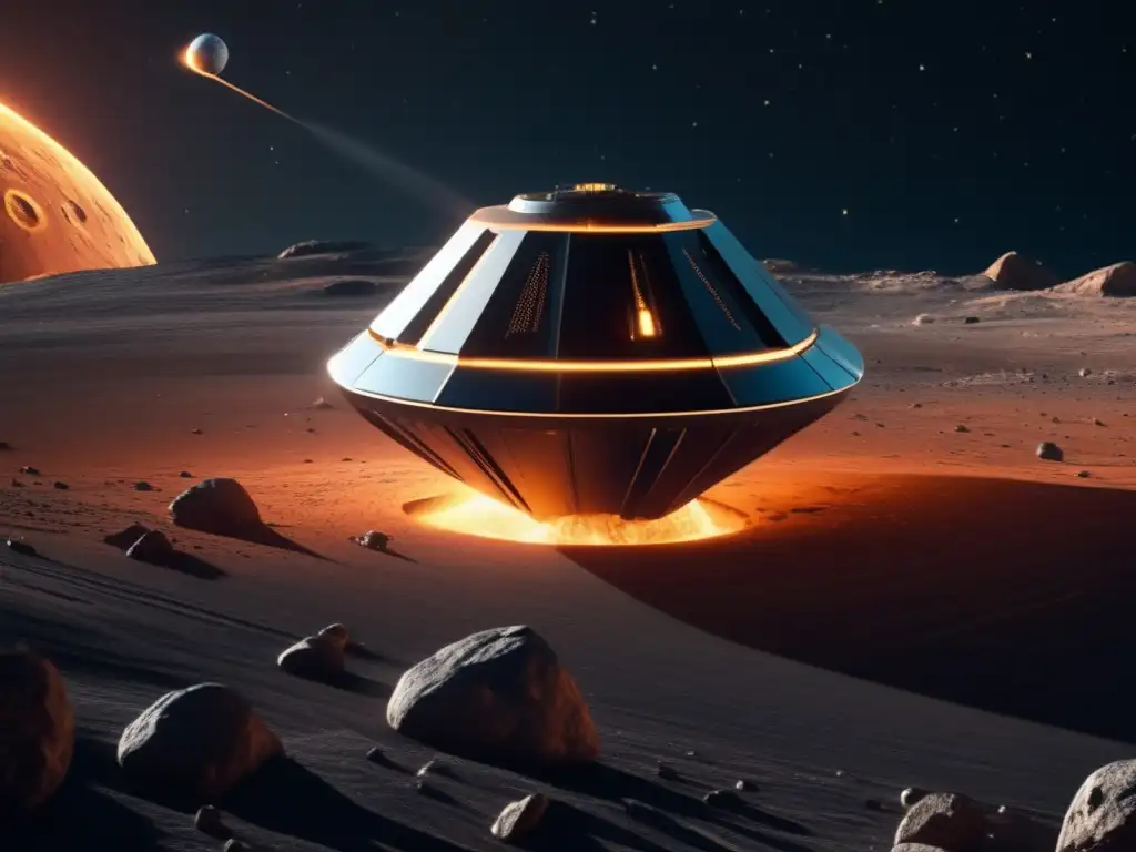 Sonda espacial futurista en asteroide silíceo Investigación de asteroides de silicato: oportunidades y desafíos en el cosmos