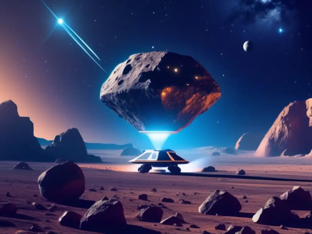 Exploración de asteroides: Sonda espacial en acción Exploración y explotación de asteroides: Sonda espacial escaneando asteroide con detalles impresionantes