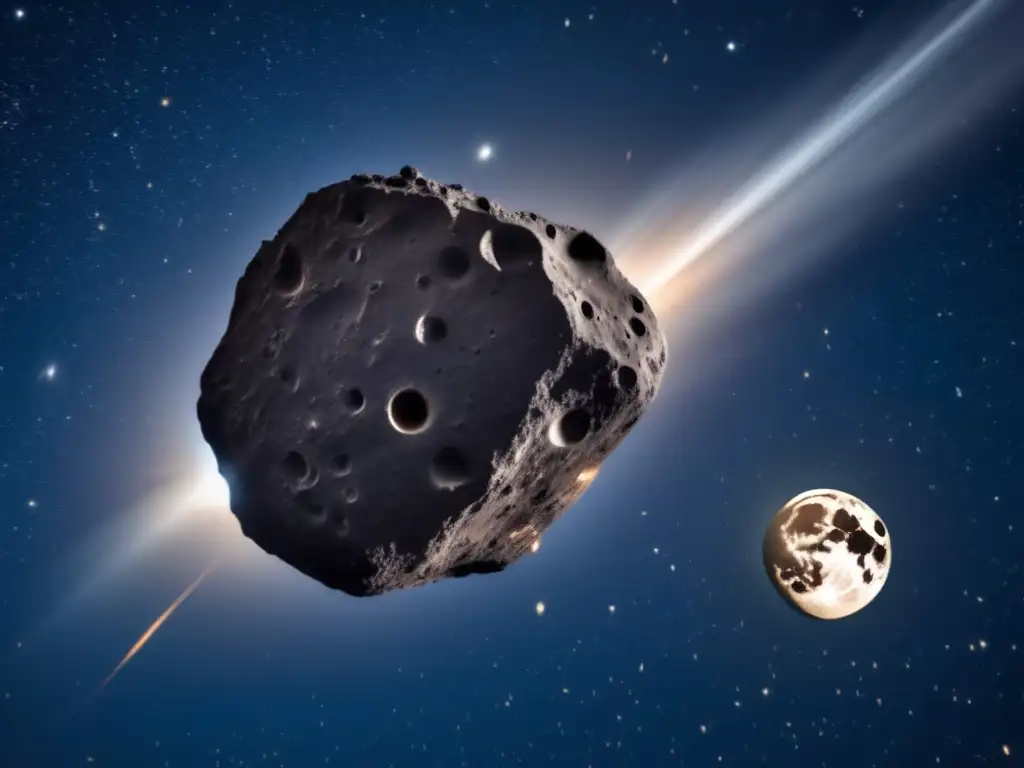 Asteroide amenazante y equipo de astronautas trabajando Desviando asteroides para proteger la Tierra
