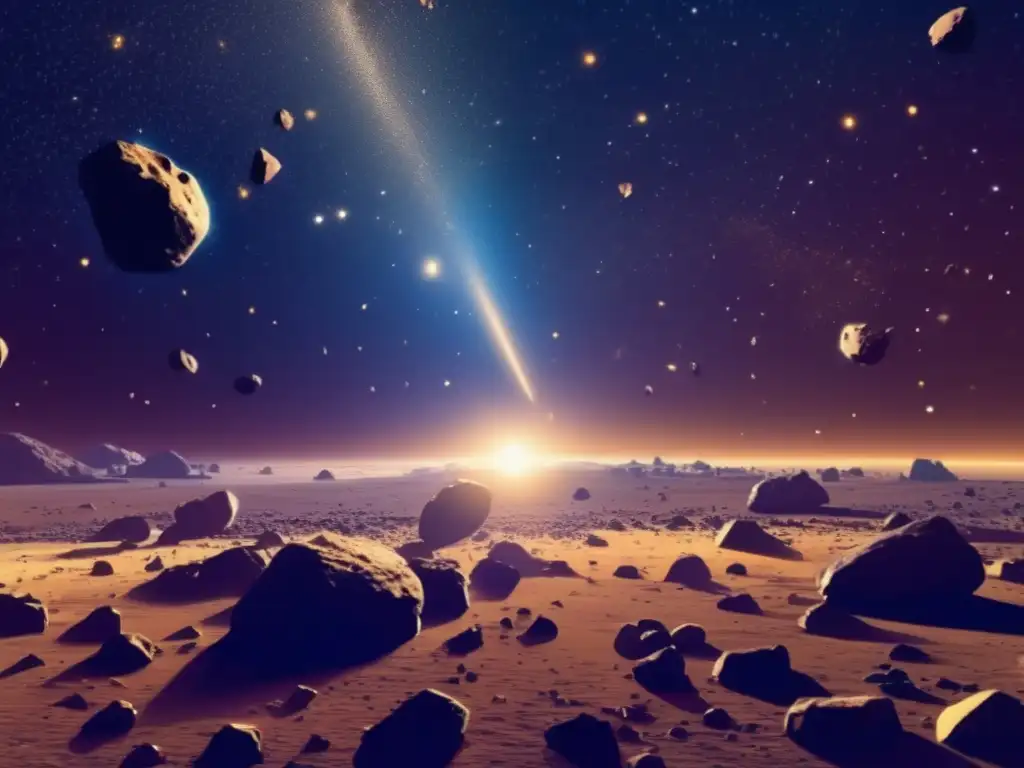 Impresionante campo asteroide: maravilla y riqueza cósmica Asteroides de tipo M y oro cósmico en un vasto campo celeste