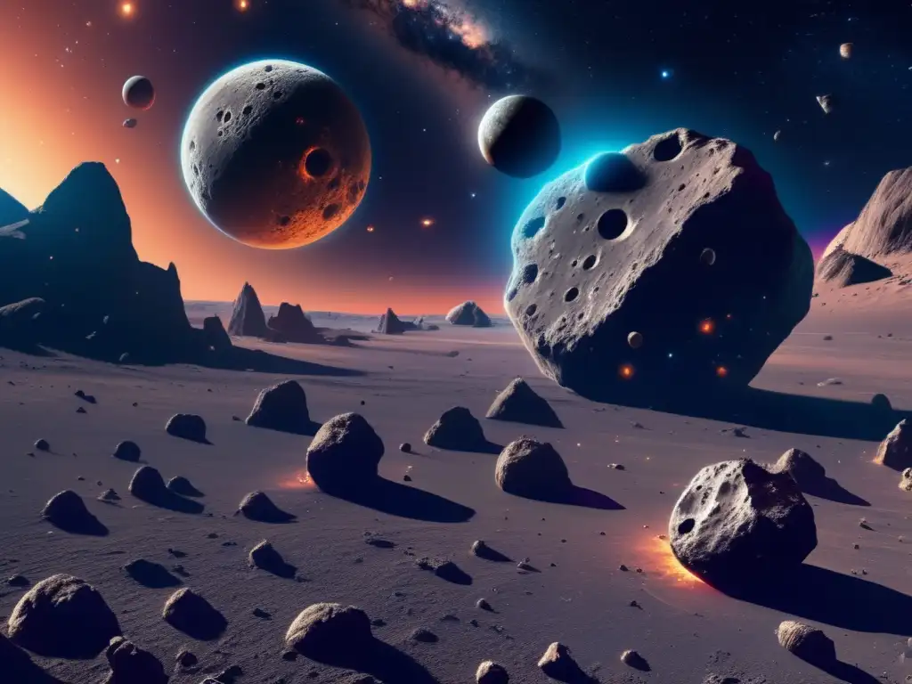 Espectacular imagen 8k de un campo de asteroides en el espacio Categorización de asteroides por trayectoria espacial