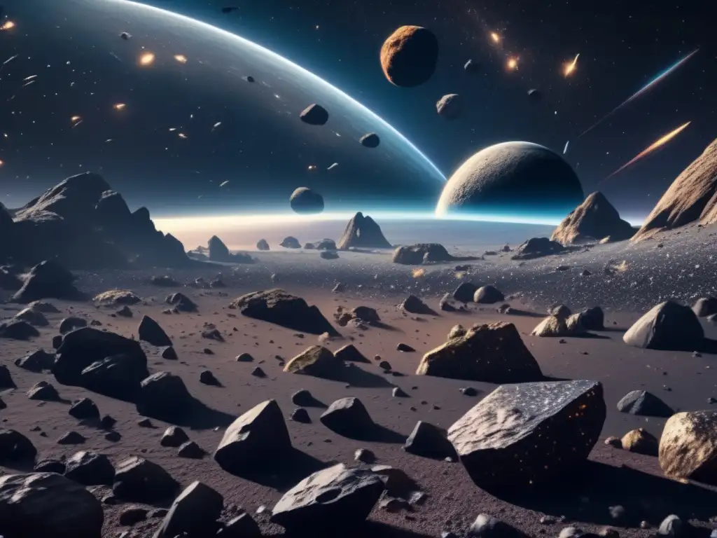 Fascinante campo de asteroides 8k Asteroides variados flotan en el espacio, destacando por su colorido y texturas