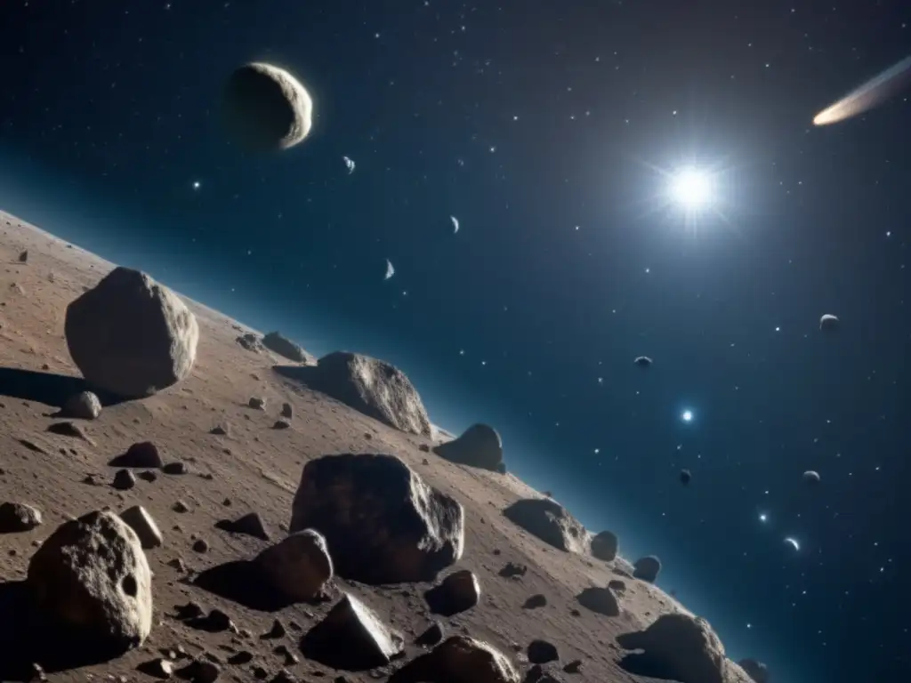 Asteroid belt in space Exploración y explotación de asteroides en el vasto espacio