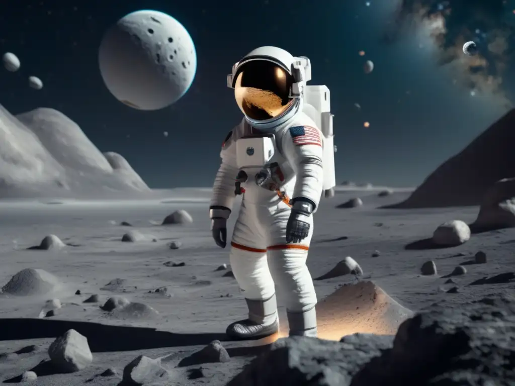 Exploración espacial futurista con AR Astronauta con AR explorando asteroide: Aplicaciones de realidad aumentada en exploración asteroides