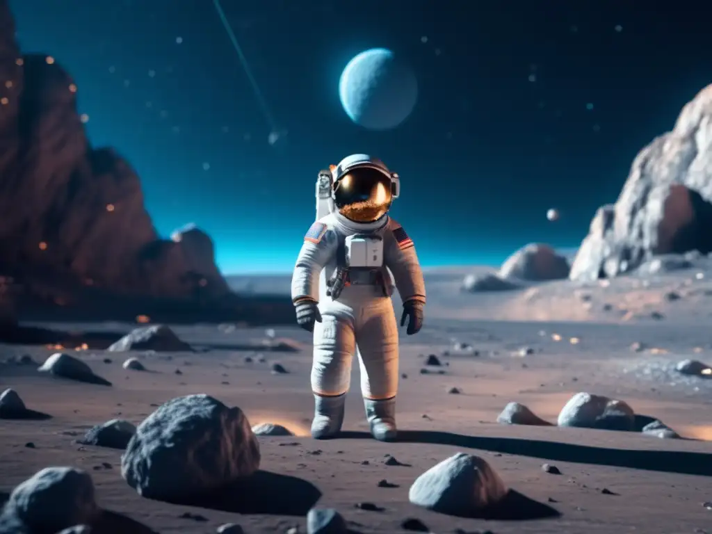 Astronauta explorando asteroide futurista Astronauta en asteroide, exploración espacial futurista
