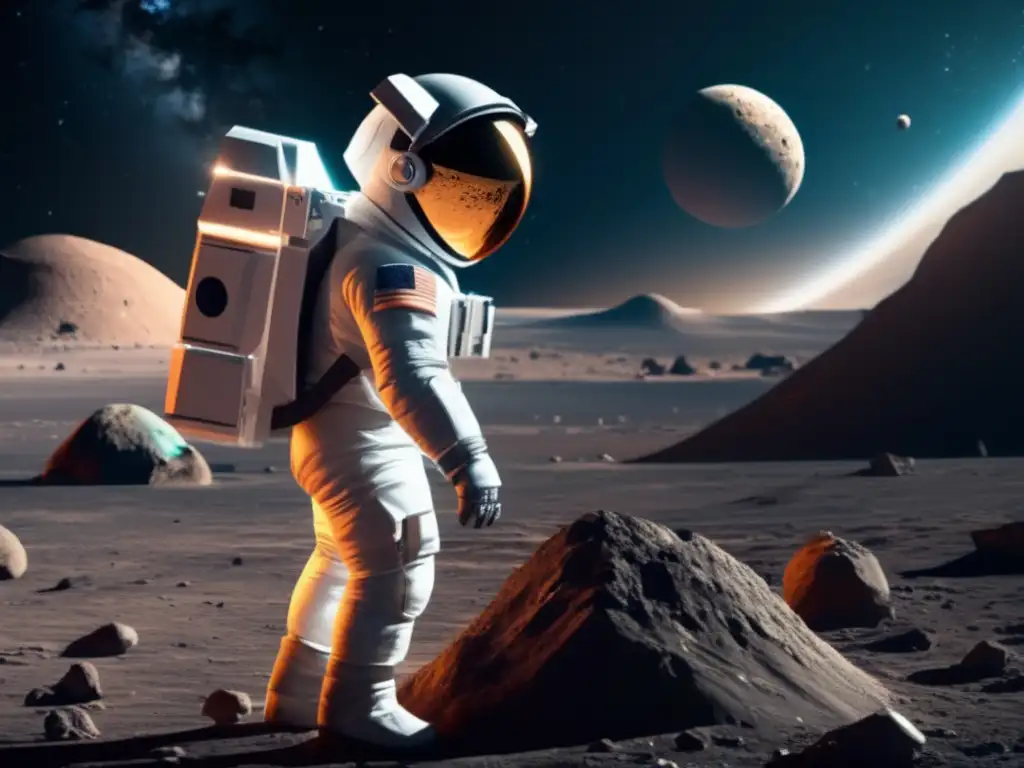 Astronauta explorando asteroide con AR Astronauta explorando asteroide con realidad aumentada: Aplicaciones de realidad aumentada en exploración asteroides