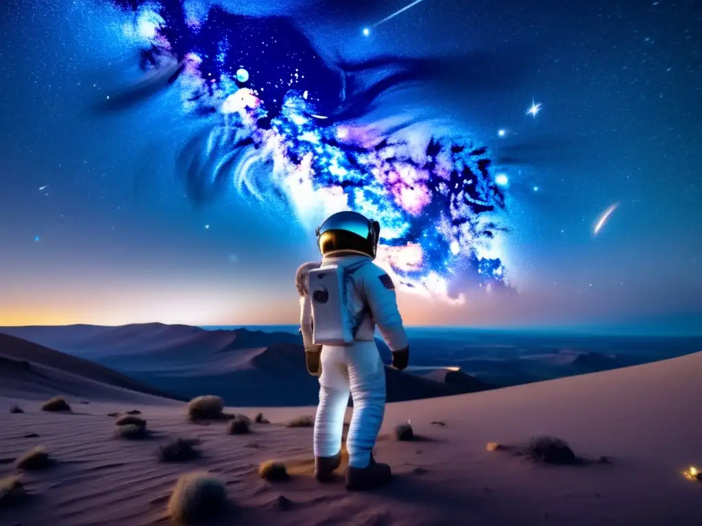 Astronauta flotando en el espacio, admirando la galaxia Astronauta flotando en el espacio, admira la belleza estrellada de la Vía Láctea