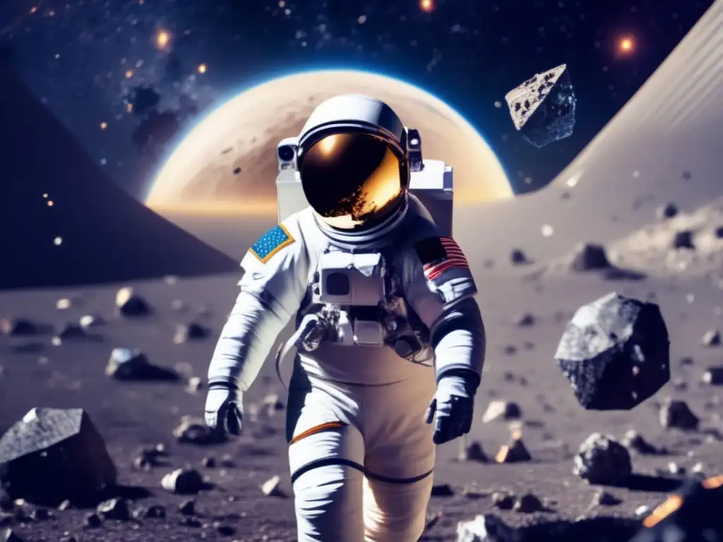 Astronauta flotando rodeado de escombros en el espacio Astronauta en espacio rodeado de campo de escombros - Impacto asteroides tierra dinámica destrucción
