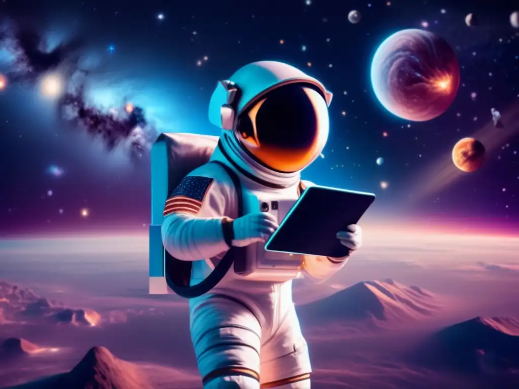 Astronauta flotando en el espacio rodeado de galaxias y nebulosas
