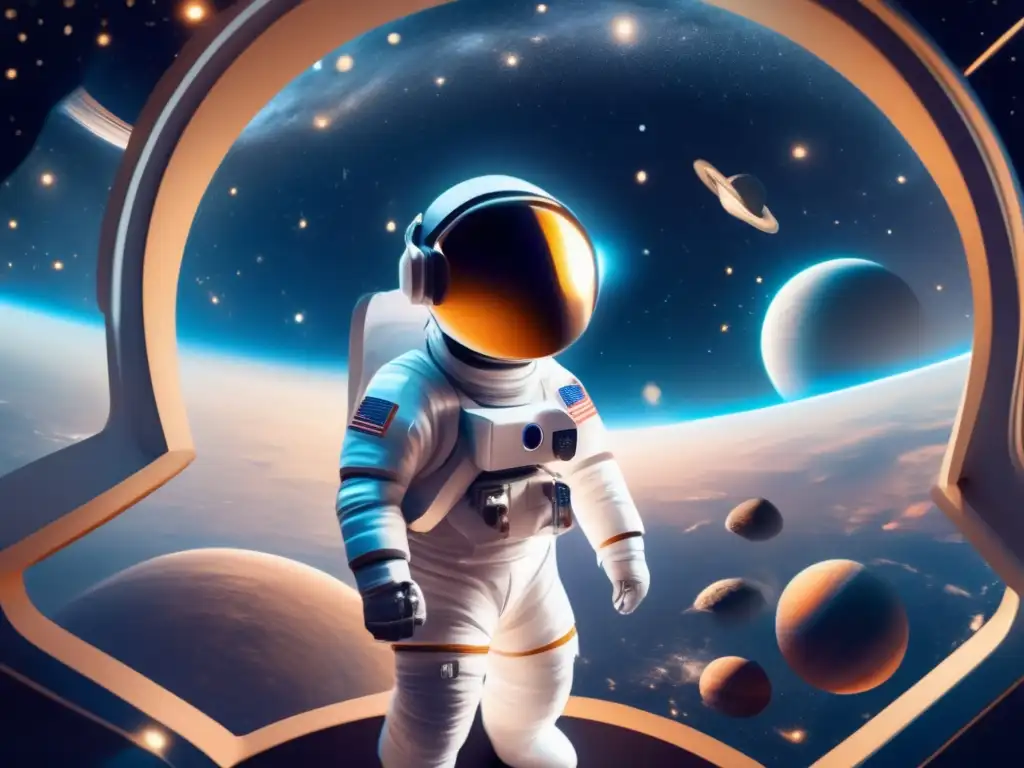 Astronauta flotando en el espacio cósmico Astronauta en Realidad Virtual en el Espacio Exterior