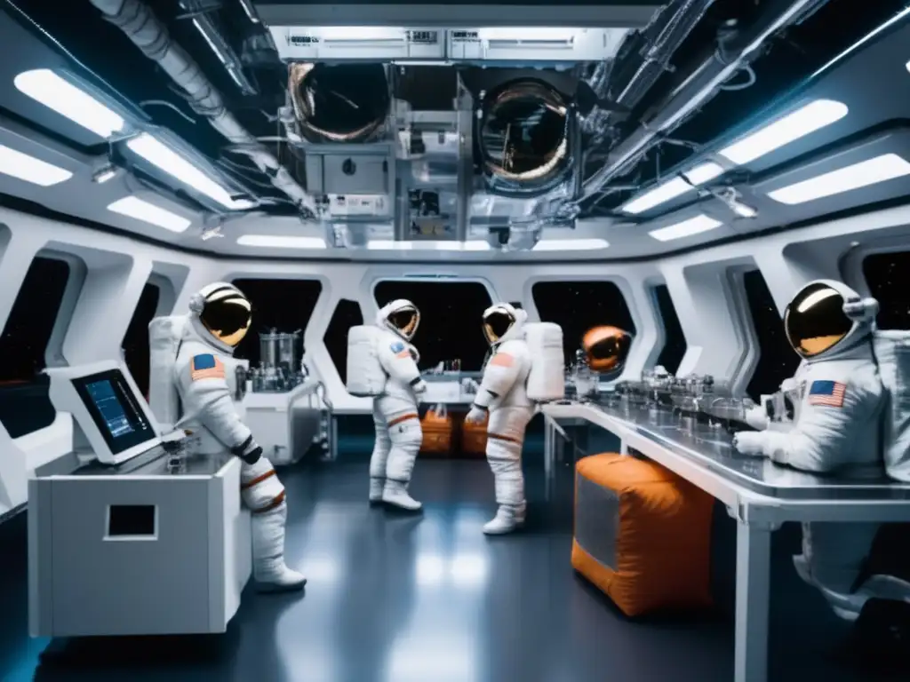Astronautas en estación espacial avanzada practican técnicas de extracción en microgravedad