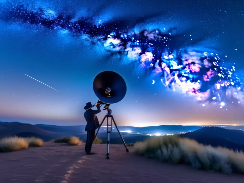 Astrónomo observando asteroide en el cielo estrellado - Consejos para observar asteroides