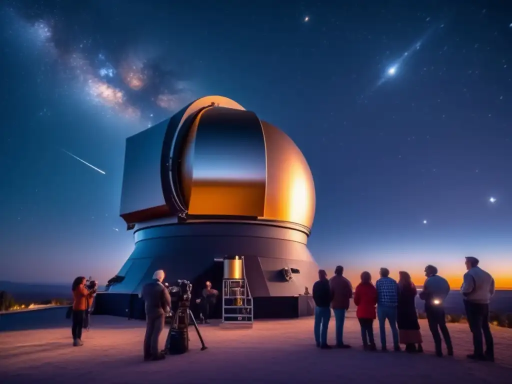 Astrónomos apasionados en observatorio moderno Astrónomos apasionados discuten descubrimiento de asteroides casero