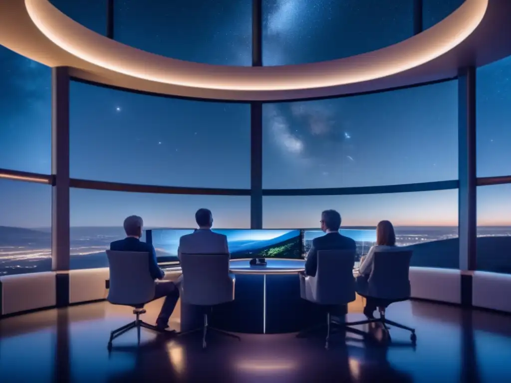 Dedicados astrónomos protegiendo la Tierra Astrónomos vigilan asteroides peligrosos en moderno observatorio, protegiendo la Tierra