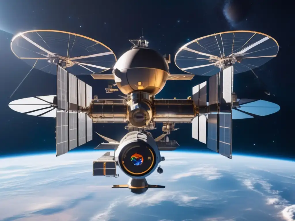 Futuro espacio estación y asteroide Avanzada estación espacial monitorea amenaza de impacto en asteroide, protegiendo a la Tierra